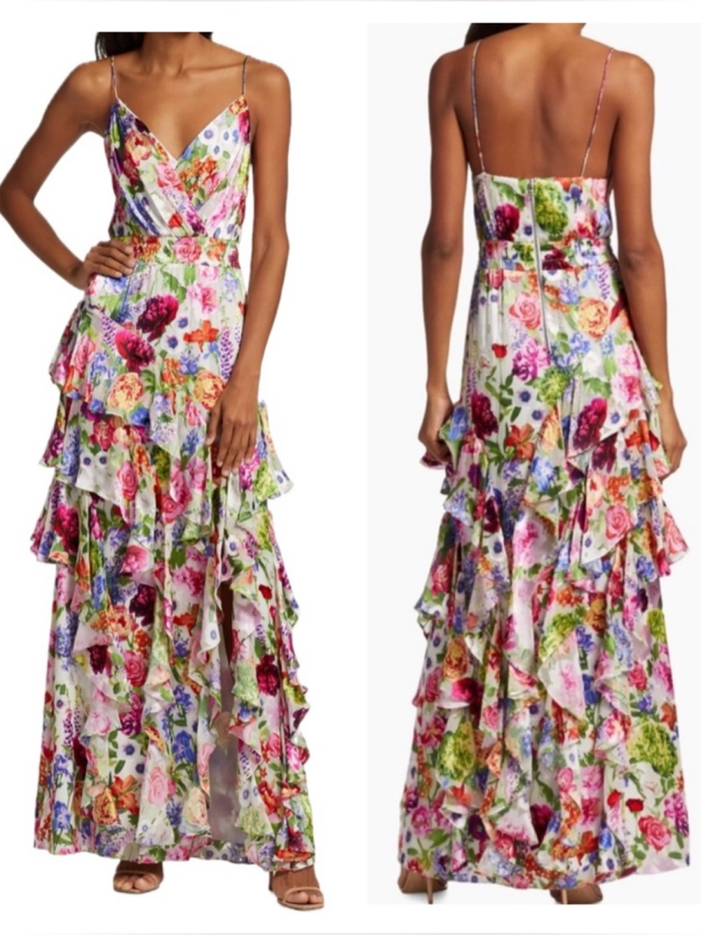 Alice + Olivia Hayden Floral Ruffle Maxi Dress Size 10 - Picture 12 of 12
